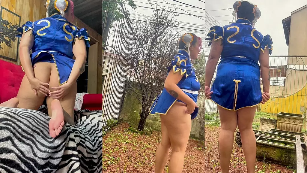 толстушка Чун-ли, косплей, эксгибиционизм в саду