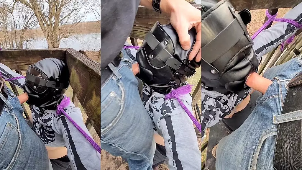 Нижнюю в маске связали снаружи для сеанса глубокой глотки