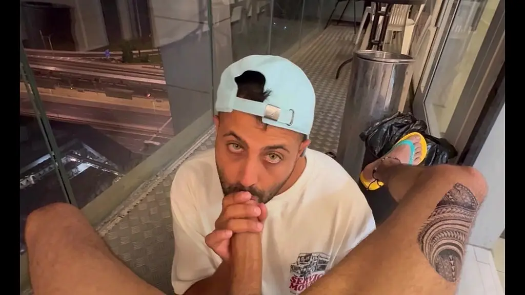 middle eastern big cock blowjob on the balcony