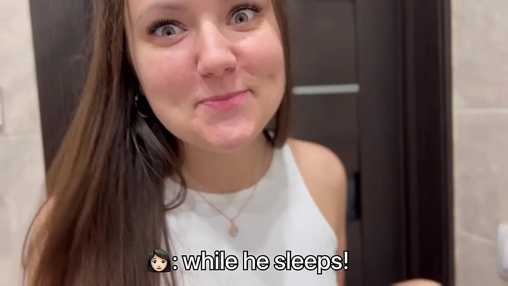 while my friend is sleeping, i fuck his slutty wife in the bathroom