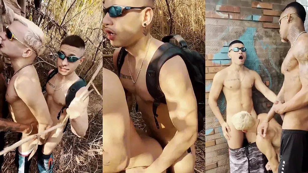 fui fazer trilha e encontrei dois putos transando no mato, entrei na brincadeira. - полностью