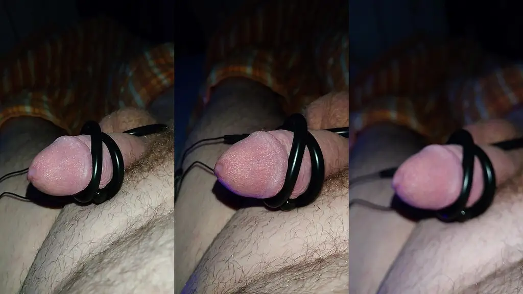 e-stimulation mit precum und kleinem schwanz