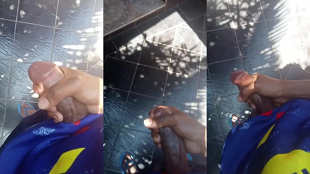 stroking dick outside