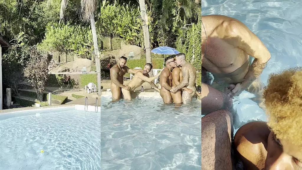 amigos fazendo suruba na piscina em frente ao mar