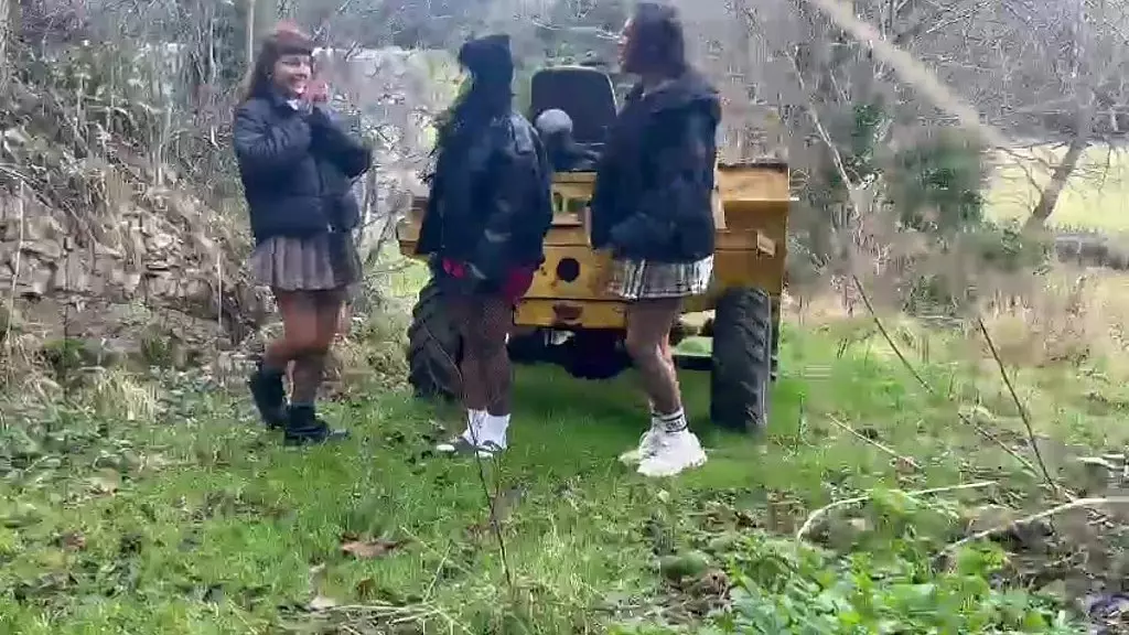 три лучшие подруги писают за самосвалом!!