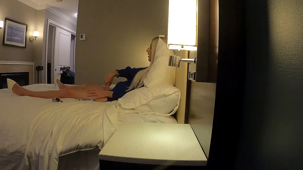 super sexy blonde crossdresser jerking off