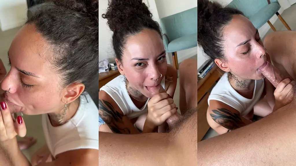 Небрежный минет татуированной бразильской брюнетки - кончить на лицо в POV Mobile!