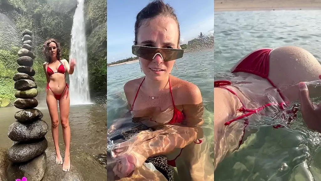 девушка в красном бикини ошеломила всех смелым движением на пляже