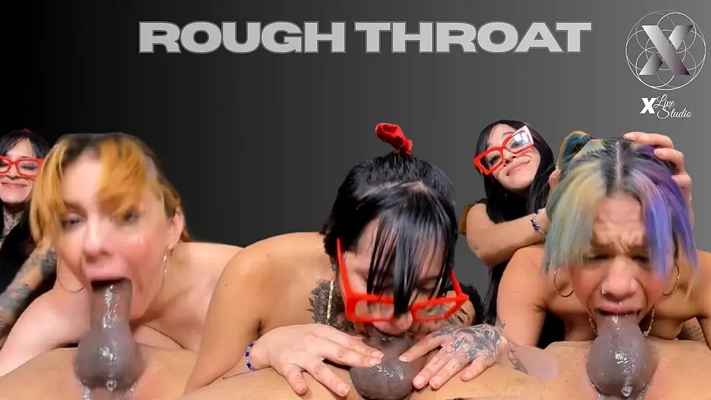 3 шлюхи зарываются в член, оставляя слюни! кто лучше всех делает глубокий минет?