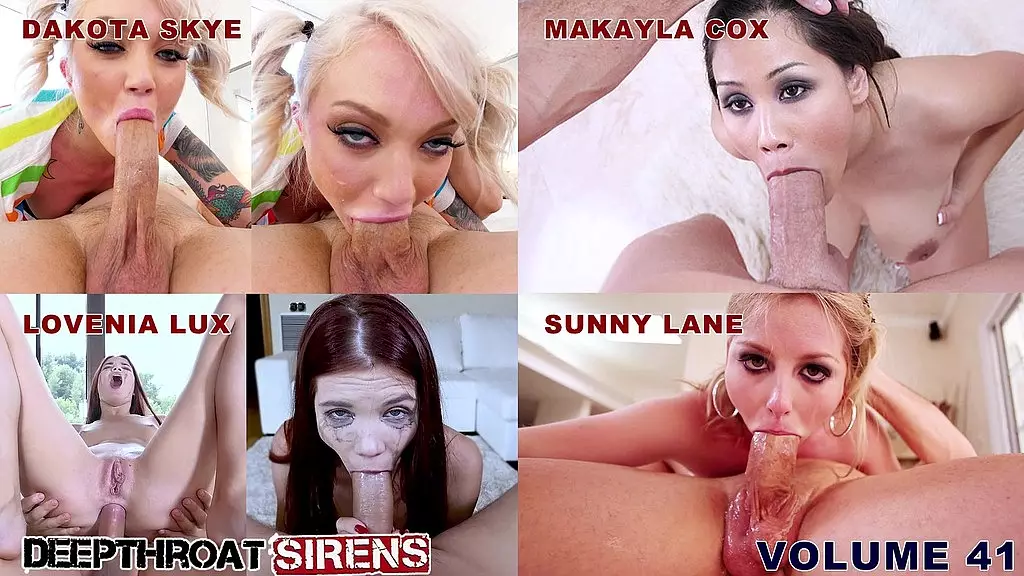 подборка сирен глубокой глотки - том 41 - минеты с глубокой глоткой и глотанием спермы на лице, полные сцены с участием Дакоты Скай, Джессики Бангкок, Ловении Люкс, Санни Лейн