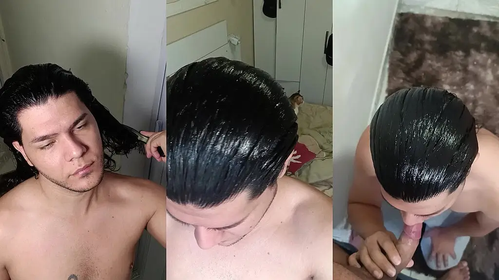 зализанная назад мужская прическа, работа с волосами