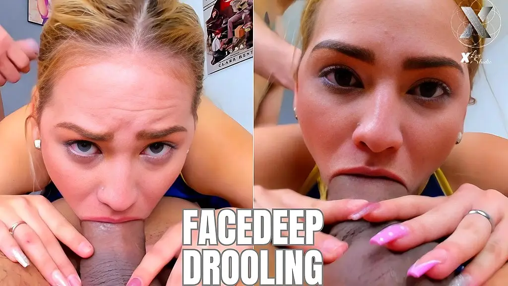 красивая светлоглазая девушка зарывается в этот член