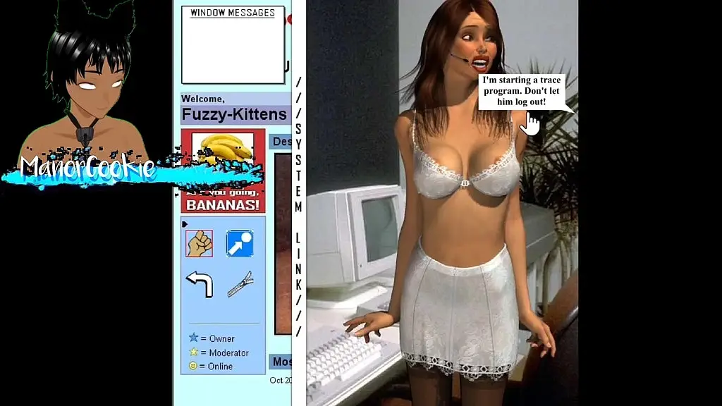 up the wazoo - found this game where you mess a office lady and it is something with very old style type internet