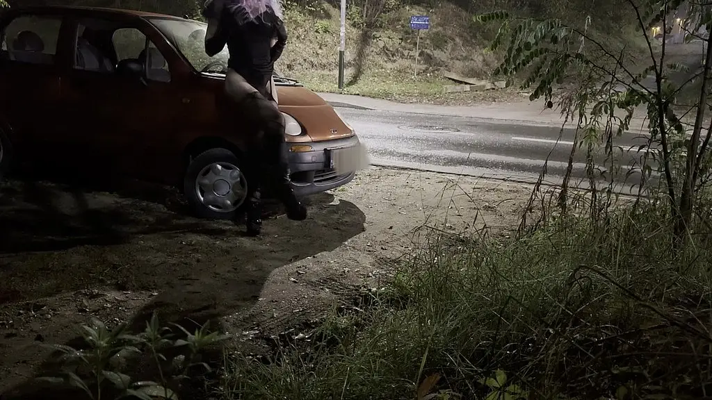 Эксгибиционист-транссексуал на высоких каблуках засветил задницу хуем в любительском видео рядом с дорогой