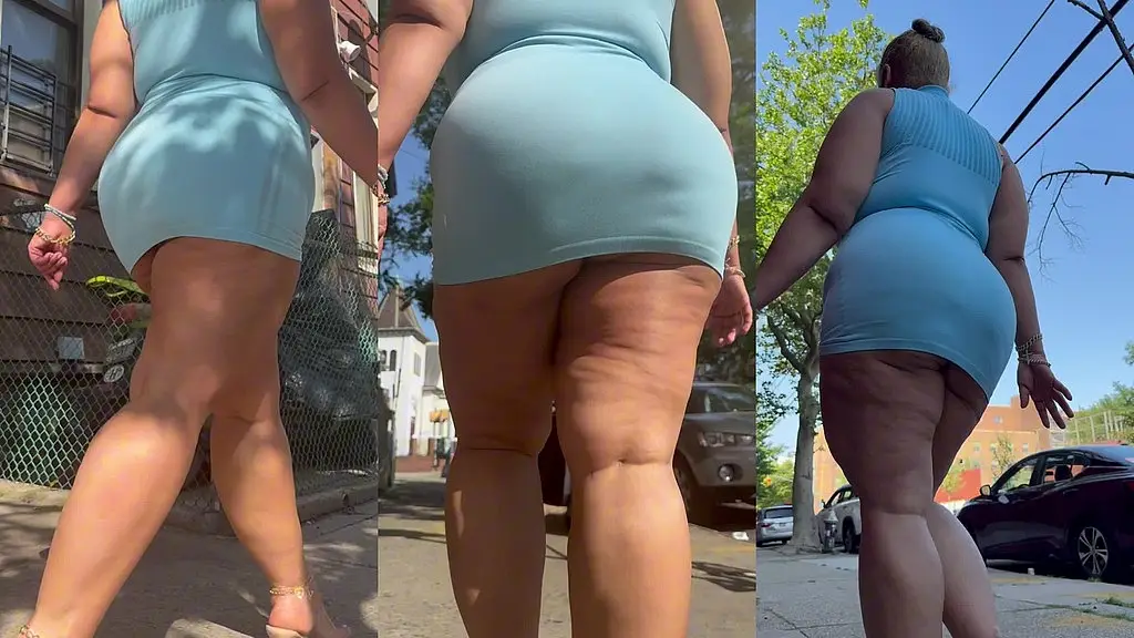 пуэрториканская женщина из Борикуа - мини-юбка - высокие каблуки-шпильки - медленная ходьба - толстые ноги - поклонение заднице - толстая задница
