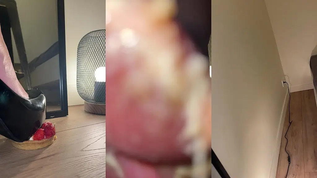 mes talons, mes pieds sales sur cette pauvre tartelette a la fraise a toi ...