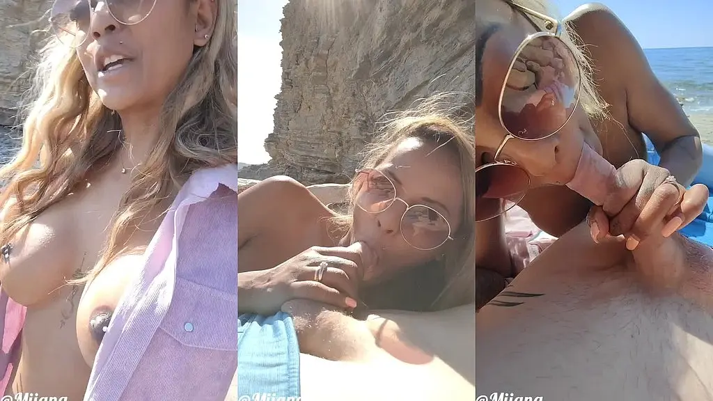 exhib a la plage , je suce pour tout prendre dans la bouche