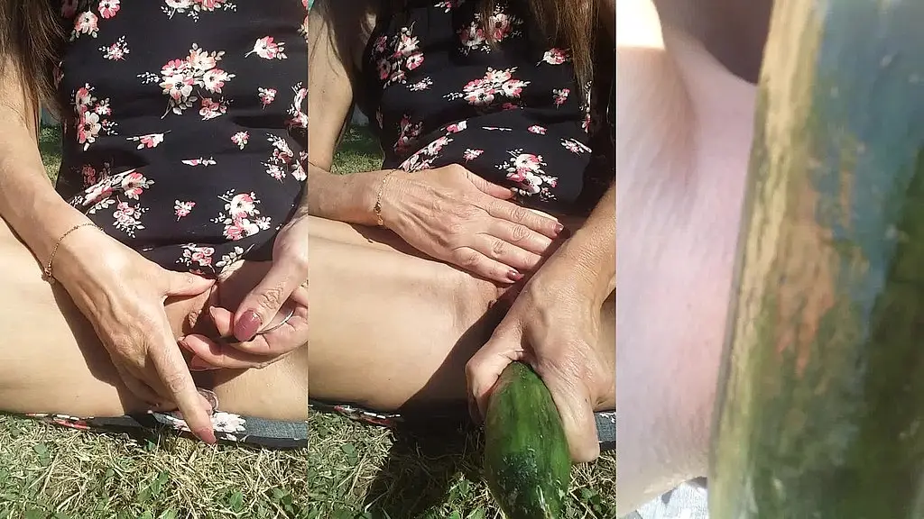 assise dans l herbe en petite robe fleurie, je retire mes boules de geisha mais ...