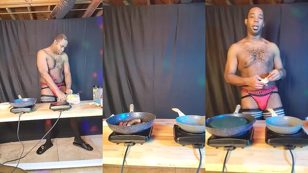 footballjock makes breakfast while dancing in sexy lingerie