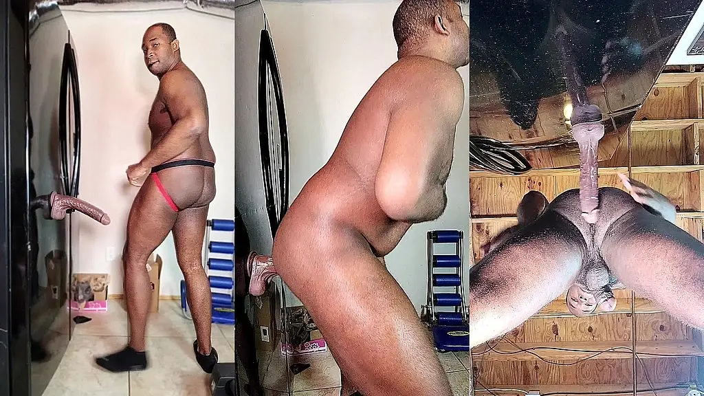 riding huge dildo on the refrigerator door