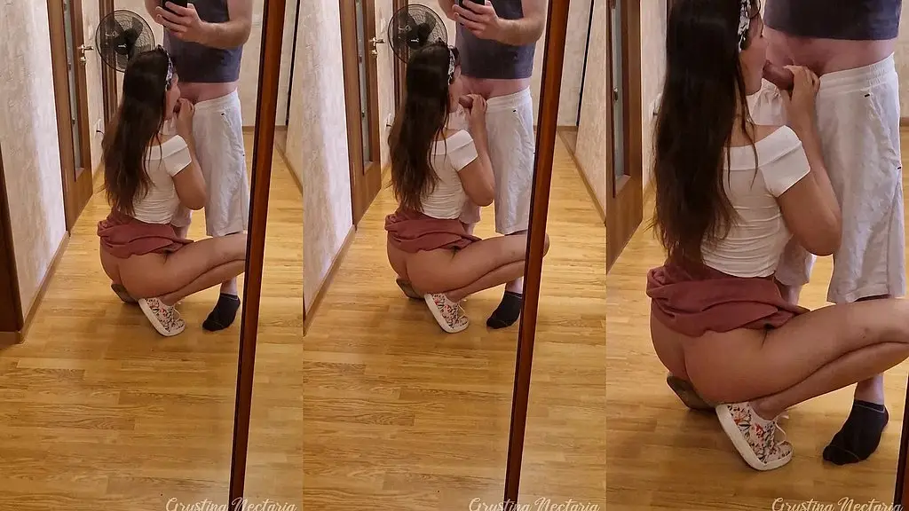 mirror. skirt. blowjob