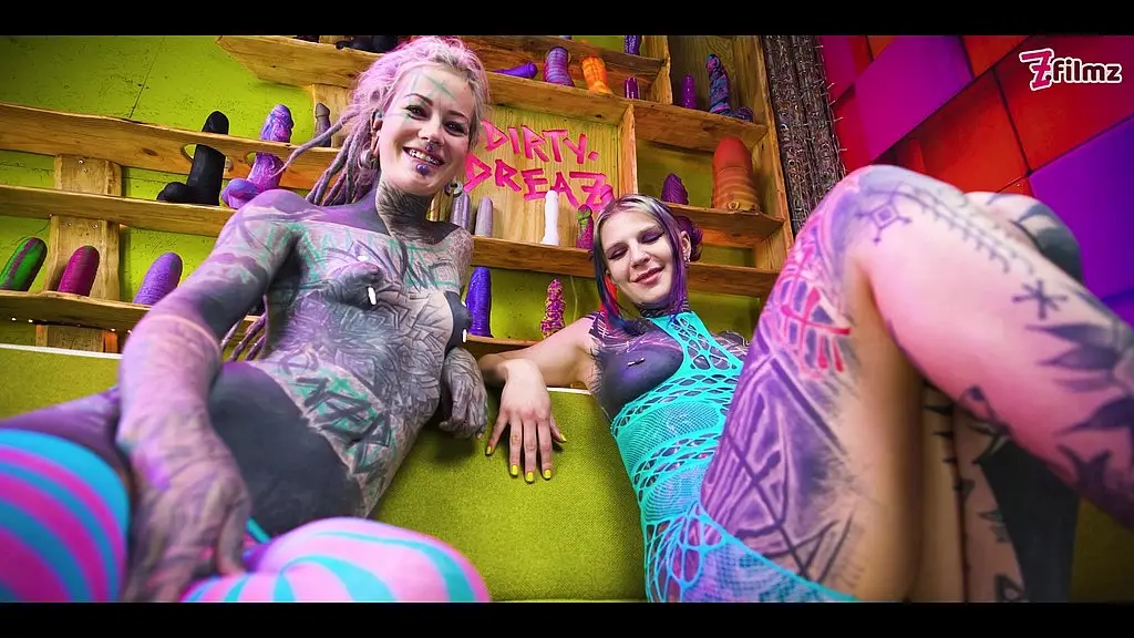 2 tattoo lesbians anal play with big toys in there assholes - atm, gapes, real orgasm