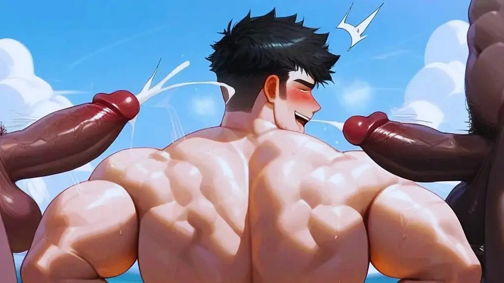 big ass bodybuilder friends like to give ass in beach! anime