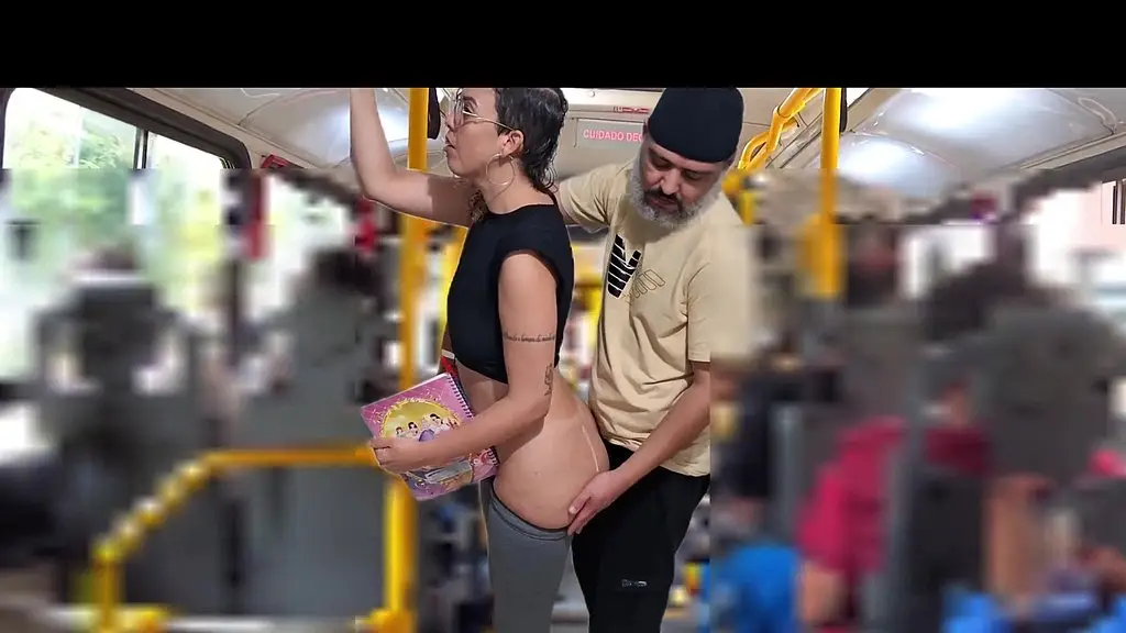 slutty student gets cumshot in public on the bus