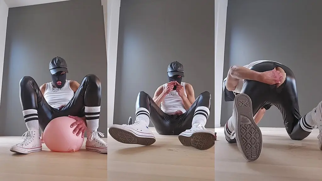 horny scally leather sneakers lad on pp fucked and ride by two dildos