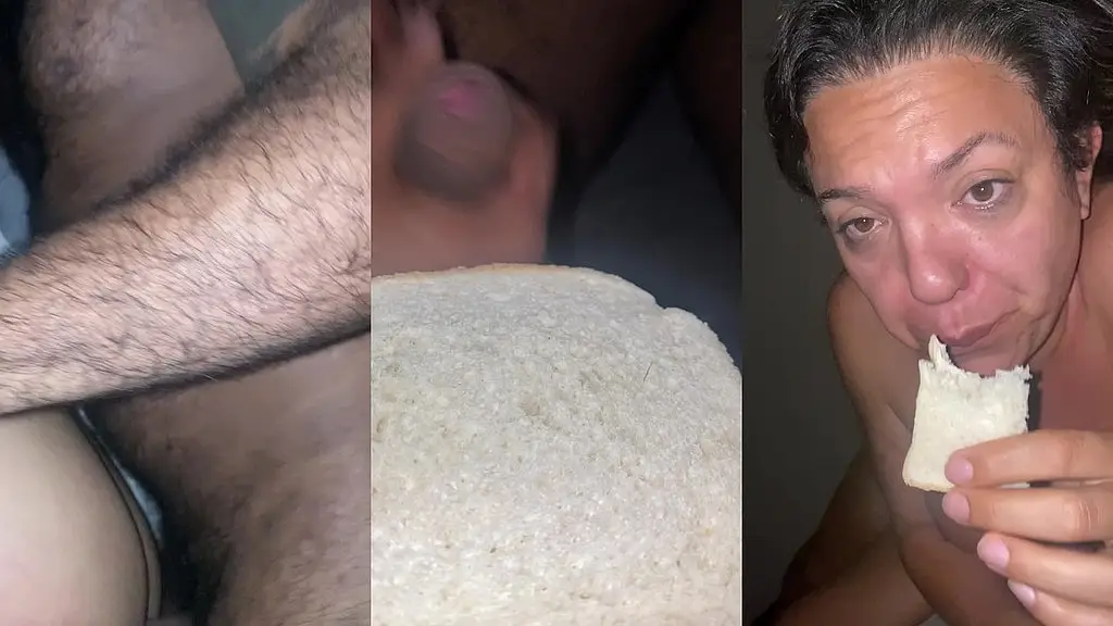 fodendo e dando porra pra minha puta comer com pao
