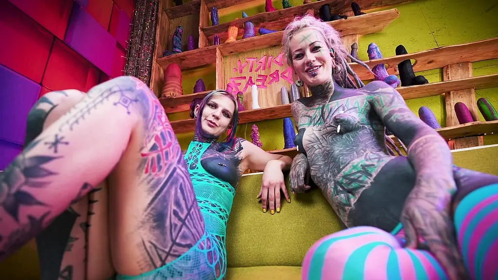 alternative girls trying out crazy toys and playin with their assess