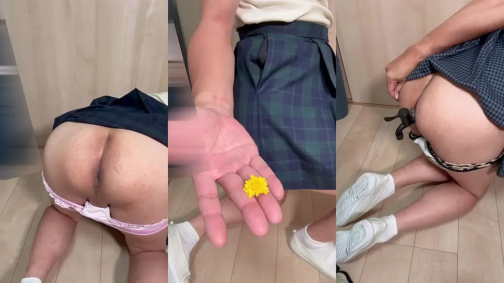 制服女子のアナルにプラグ調教と蛇口取り付け