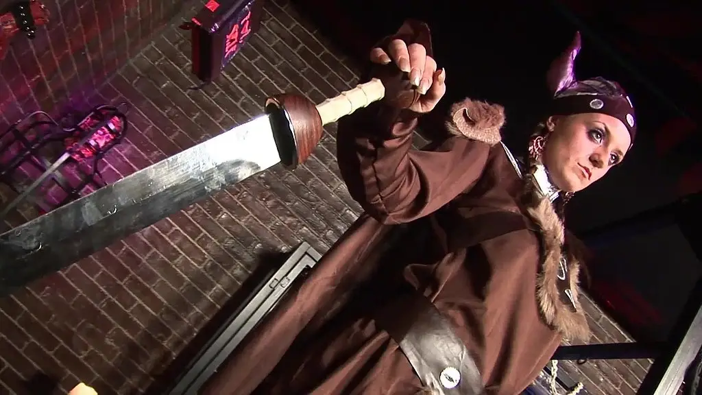 viking girl takes a load at the horror shop