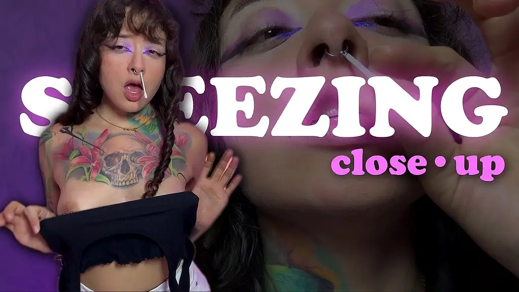 loud, wet sneezes. close-up.