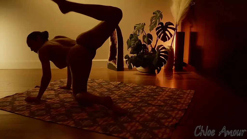 naked yoga at night... wanna stretch me out?