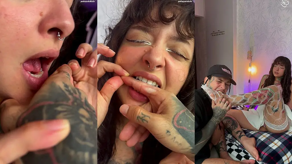 pedazodchicle and macabreink play bite games in this hot video. biting fetish. tooth fetish.