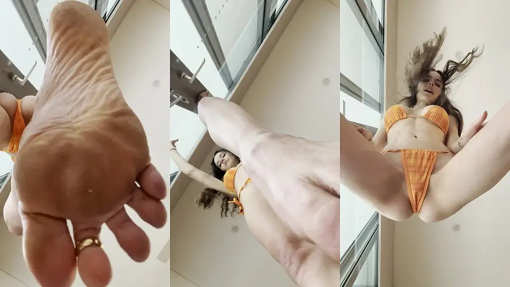 foot fetish - slave stomping barefoot role-play in a bikini