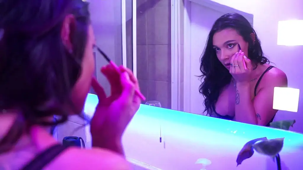 a gorgeous latina takes her time in the bathroom