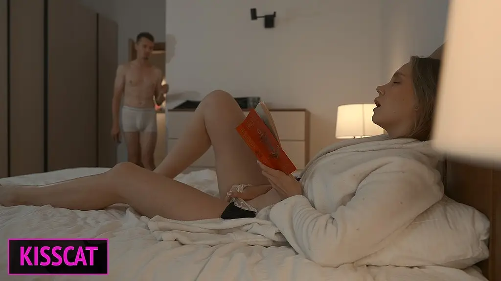 why step mom catches step son watching stepmom porn in share bed — will he help her cum?