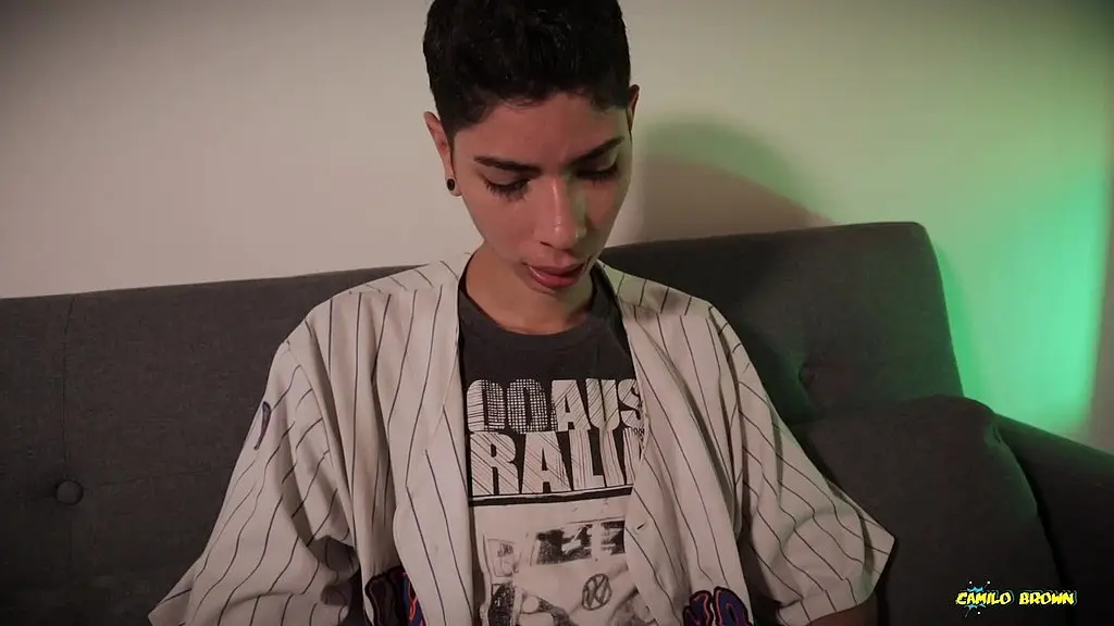 skinny twink magic c jerking his big cock after college and eating his own cum