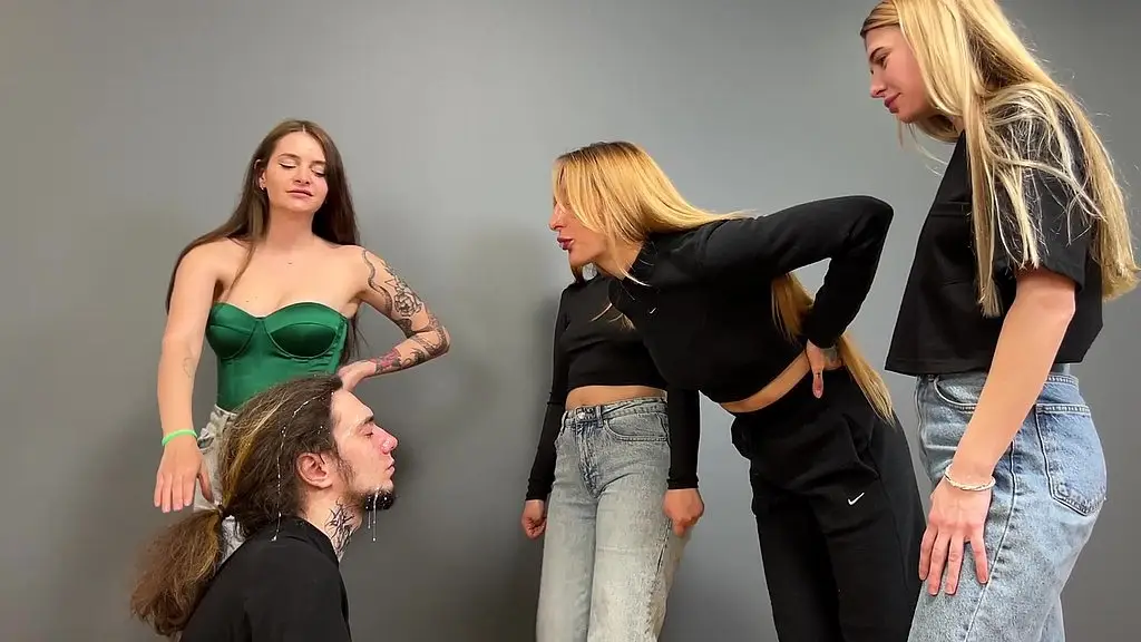 extreme humiliation with spitting on slave s face and insults from merciless mistresses