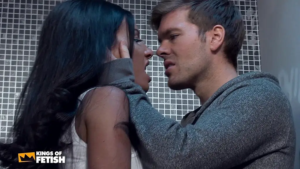 busty girl blows a dude and gets fucked hard in a public toilet