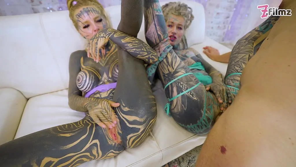 rough anal threesome with tattoed sluts