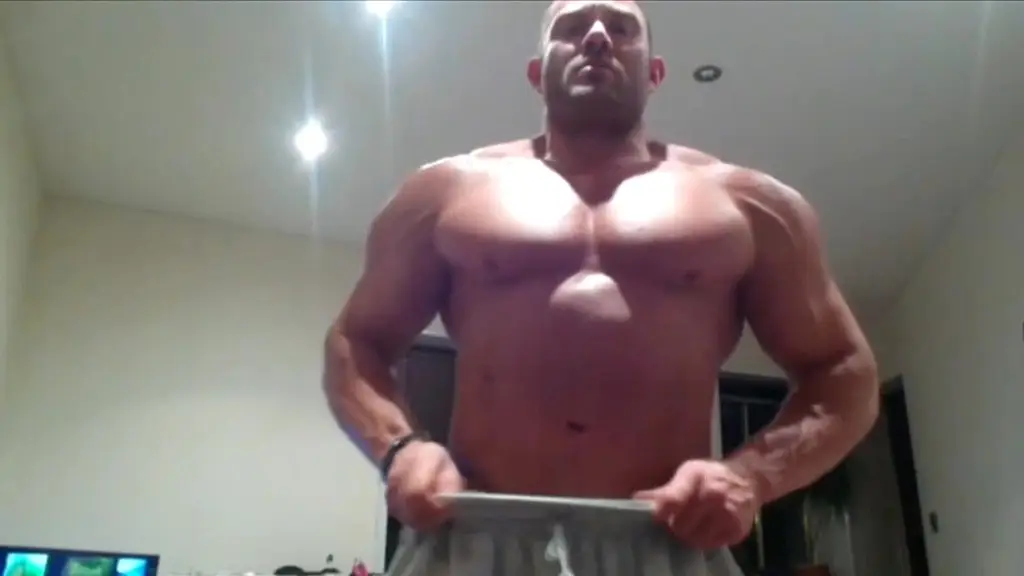 sweaty after gym muscle worship with jerking and huge cumshot