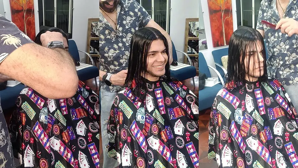 cortando o cabelo com o melhor cabelereiro