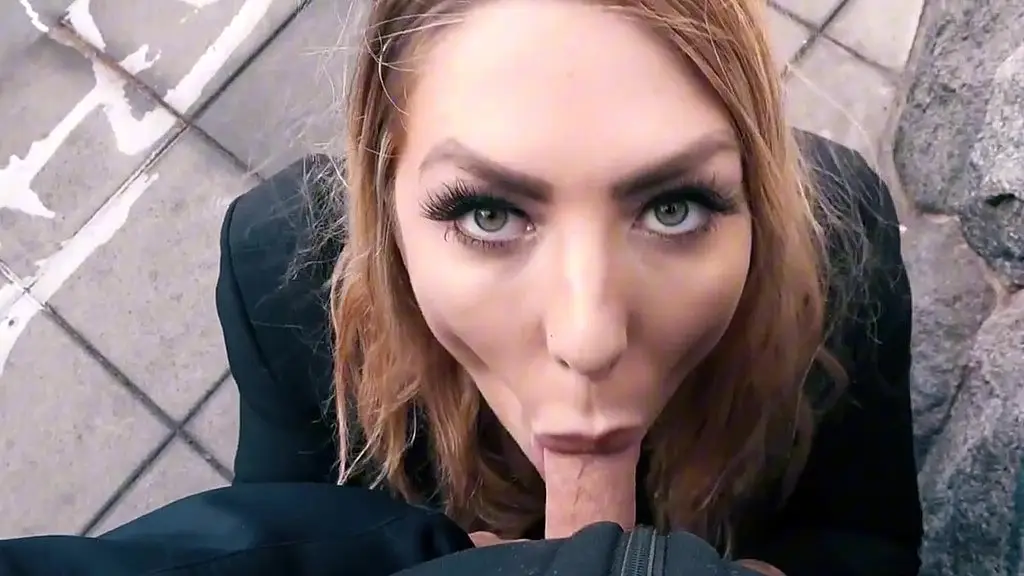 risky public blowjob with hot german blonde babe in the middle of the city