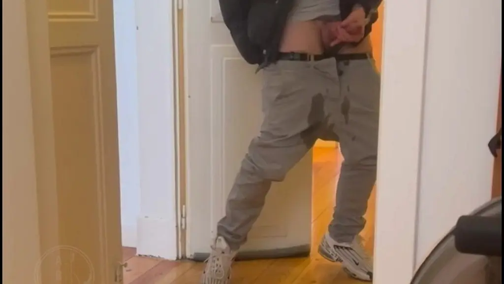 desperate boy left outside by his flatmate wets himself and then gets his revenge