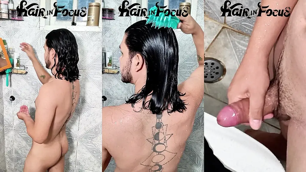 washing my hair always turns me on, i had to masturbate and fill my shorts with cum.