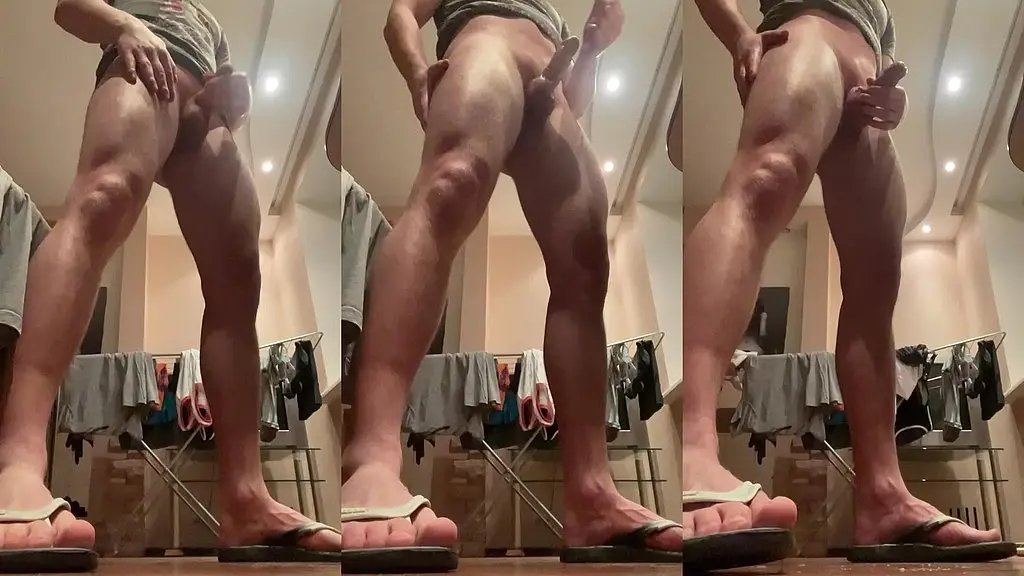 fit boy playing with juicy cock and make cum load/ bottom view