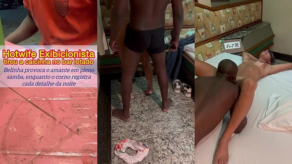 hotwife exibicionista: belinha tirou a calcinha no bar lotada...ela provocou o amante em pleno samba, enquanto o corno registrava cada detalhe!